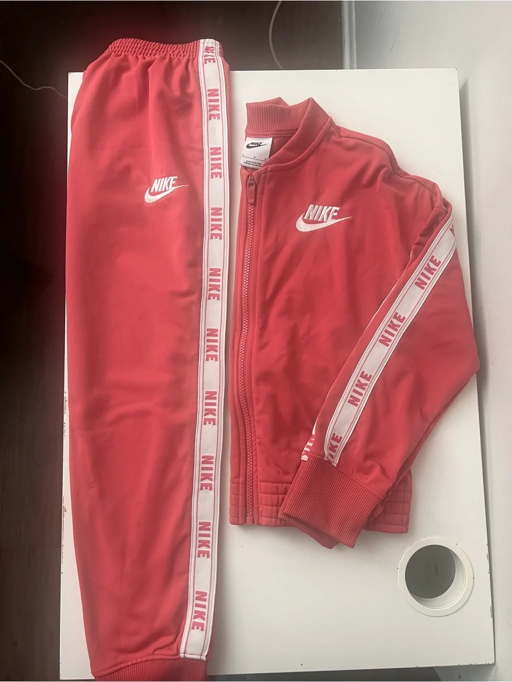 Nike Girls Pink Jogger Set with White Logo Tape Trim